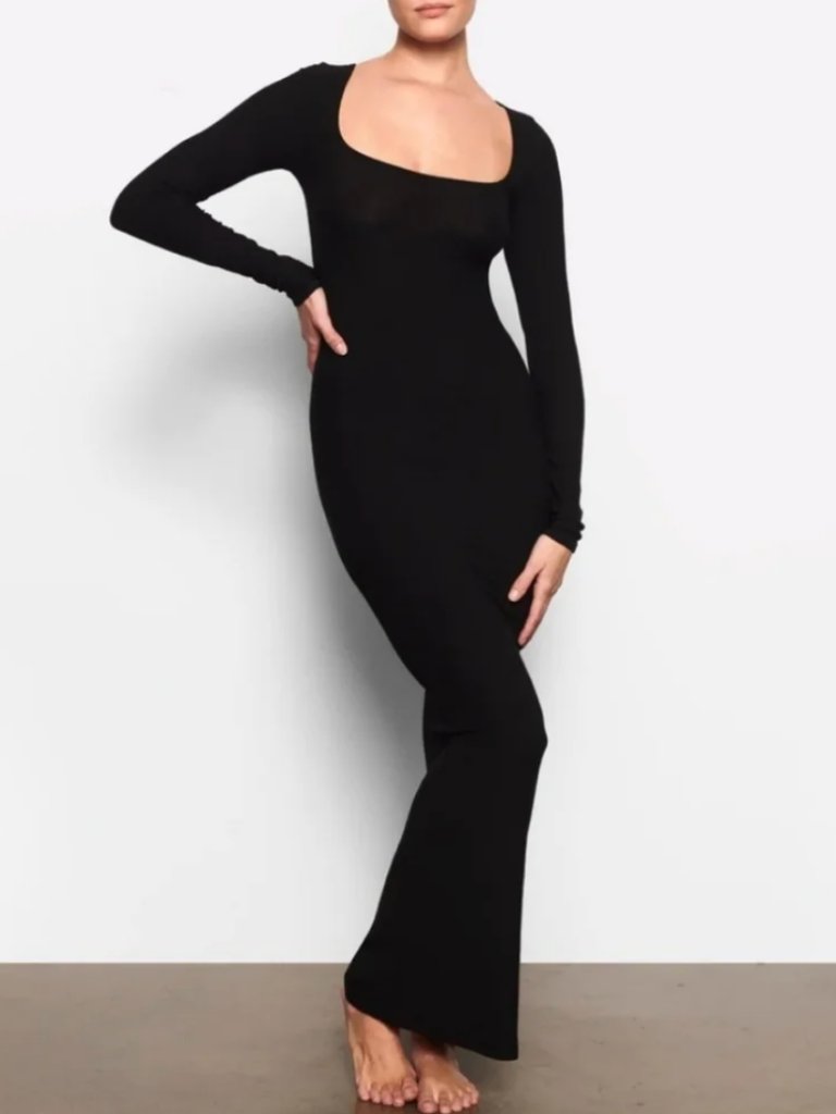 Skims Long Sleeve Soft Lounge Maxi Dress Onyx